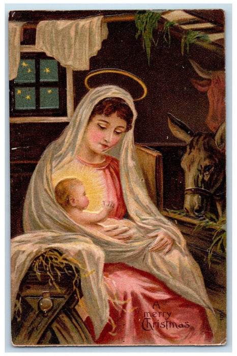 1909 Merry Christmas Religious Embossed Chicago Illinois IL Antique Postcard