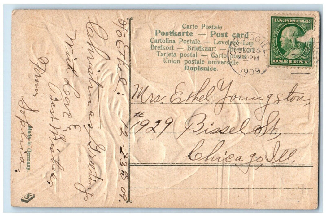 1909 Merry Christmas Religious Embossed Chicago Illinois IL Antique Postcard