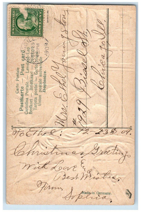 1909 Merry Christmas Religious Embossed Chicago Illinois IL Antique Postcard