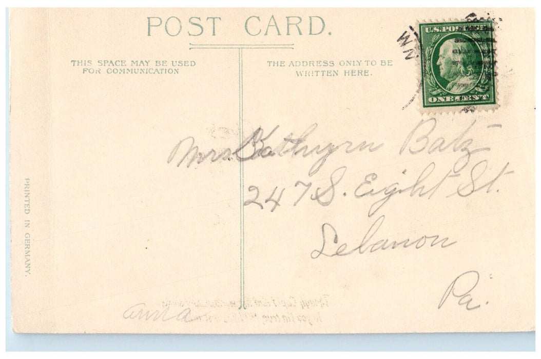 c1910's Valentine Sweet Couple Cupid Angel Flowers Lebanon PA Antique Postcard
