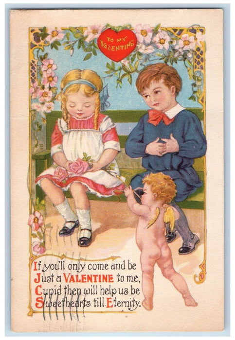 1929 Valentine Children Little Sweetheart Cupid Angel Flowers Dinuba CA Postcard