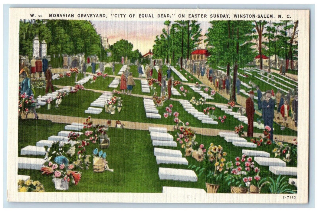 1940 Moravian Graveyard City Equal Dead Winston Salem North Carolina NC Postcard