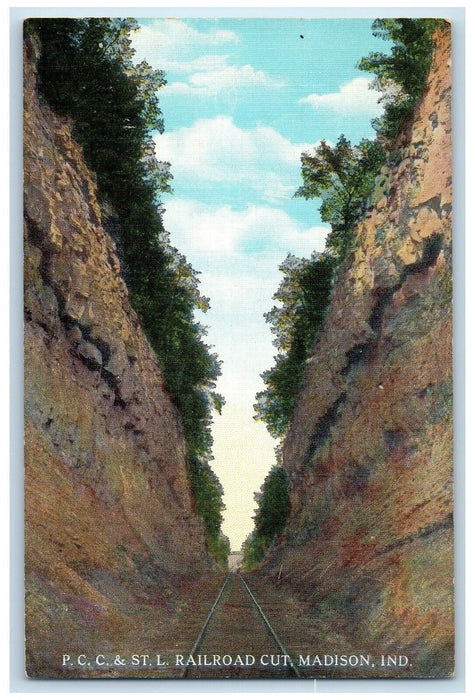 c1940 Scenic View PCC ST L Railroad Cut Madison Indiana Antique Vintage Postcard