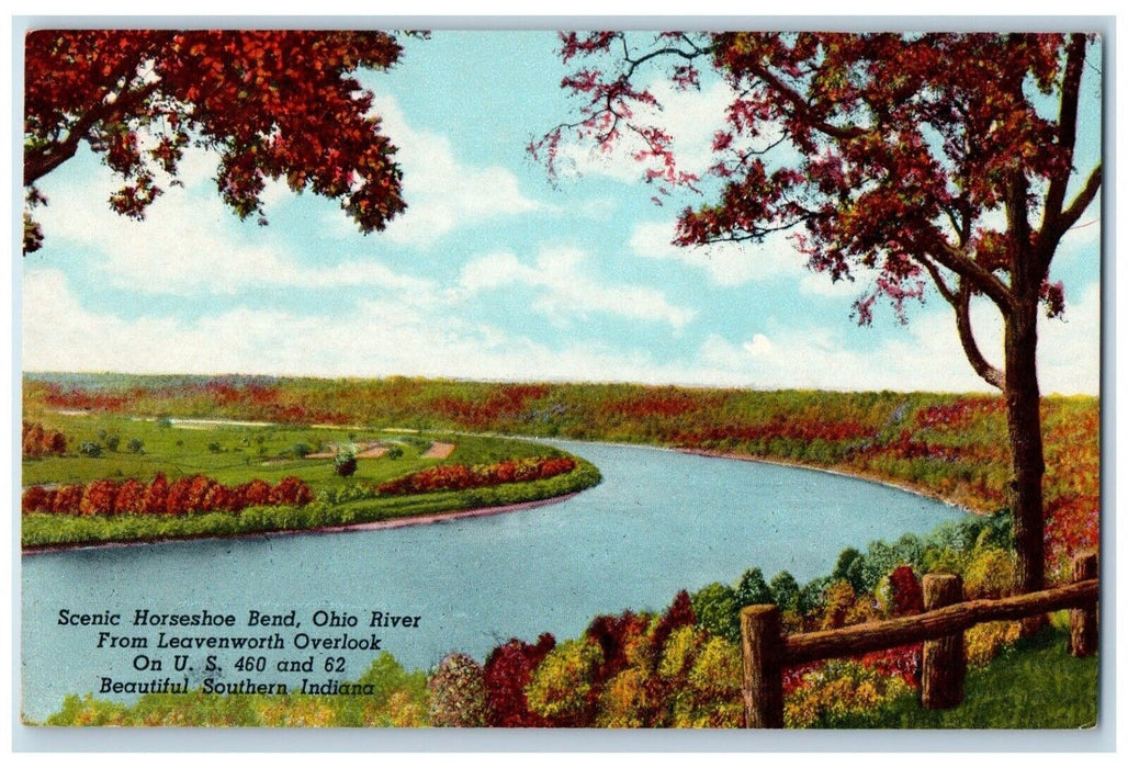 1957 Scenic Horseshoe Bend Ohio River Leavenworth Overlook Indiana IN Postcard