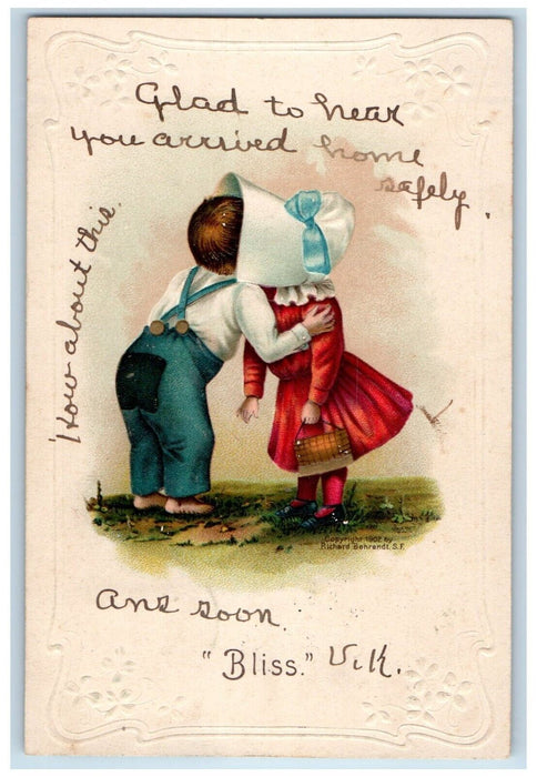 c1905 Little Sweetheart Kissing Romance Embossed Middletown PA Antique Postcard