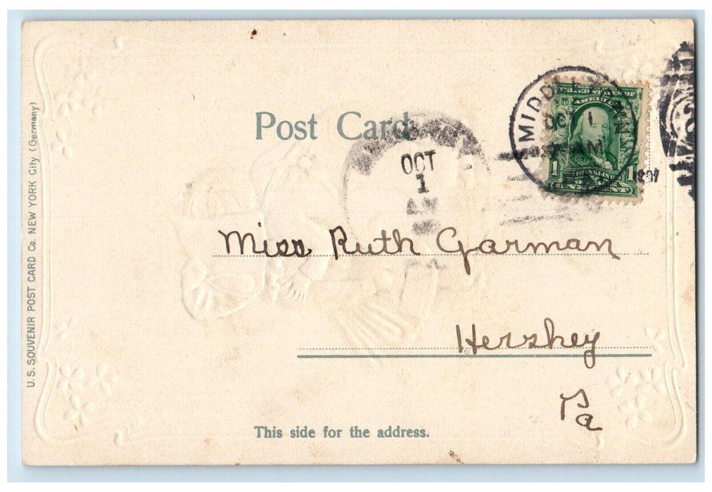 c1905 Little Sweetheart Kissing Romance Embossed Middletown PA Antique Postcard