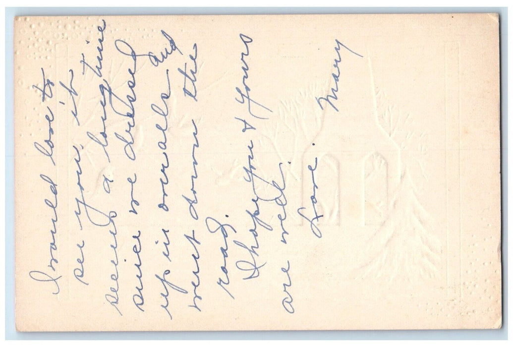 c1905 Merry Christmas Pine Tree Song Birds Embossed Posted Antique Postcard