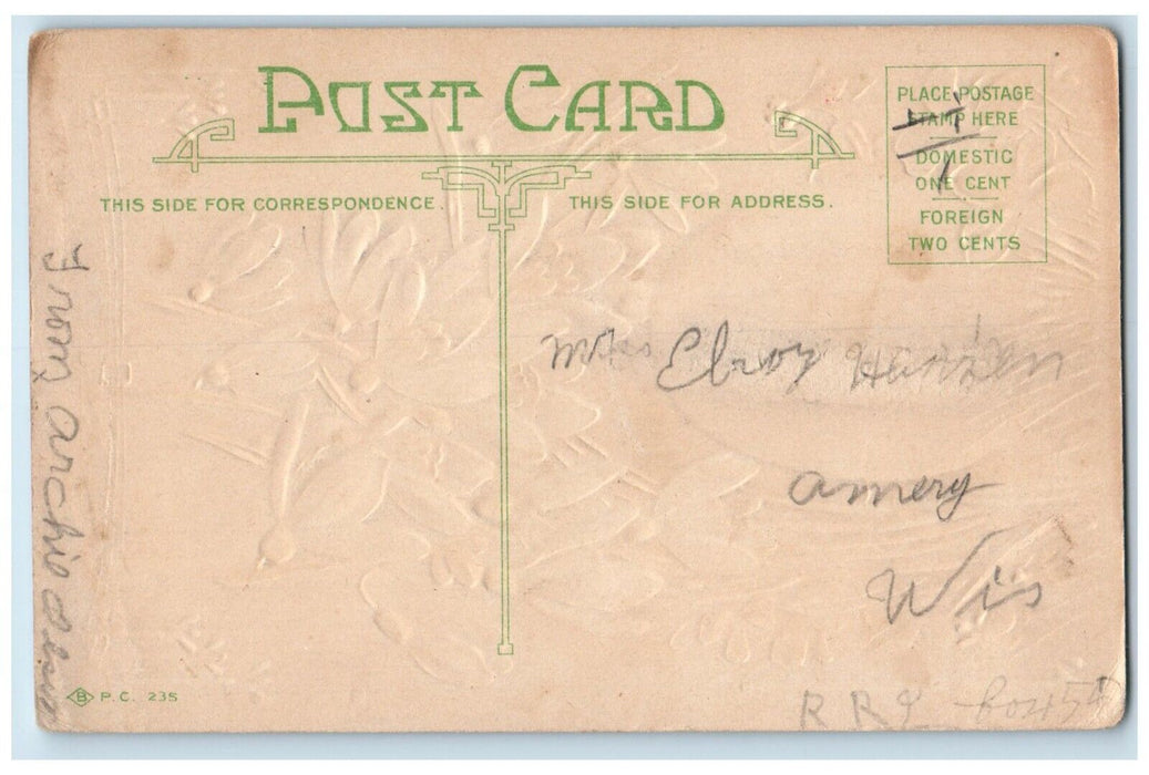 c1910's Easter Egg Lilies Flowers Embossed Amery Wisconsin WI Antique Postcard