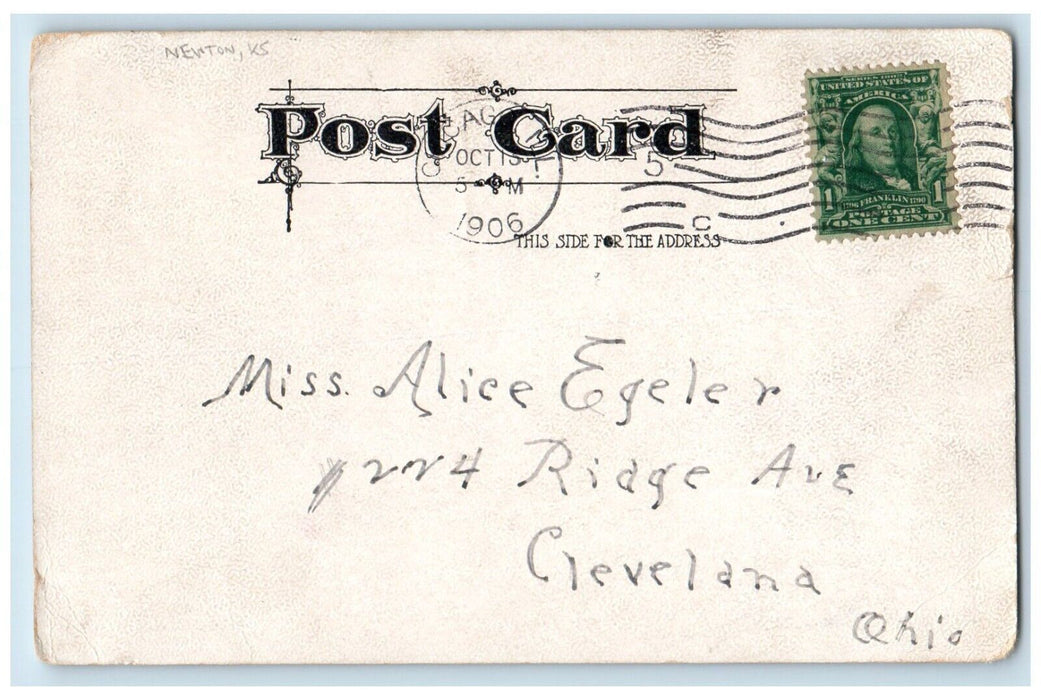 1906 Alice Pretty Woman Large Letters Newton Kansas KS Posted Antique Postcard