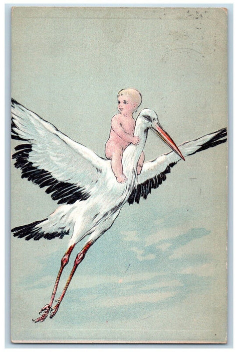 1910 Stork Delivering Baby Embossed Chicago Illinois IL Posted Antique Postcard