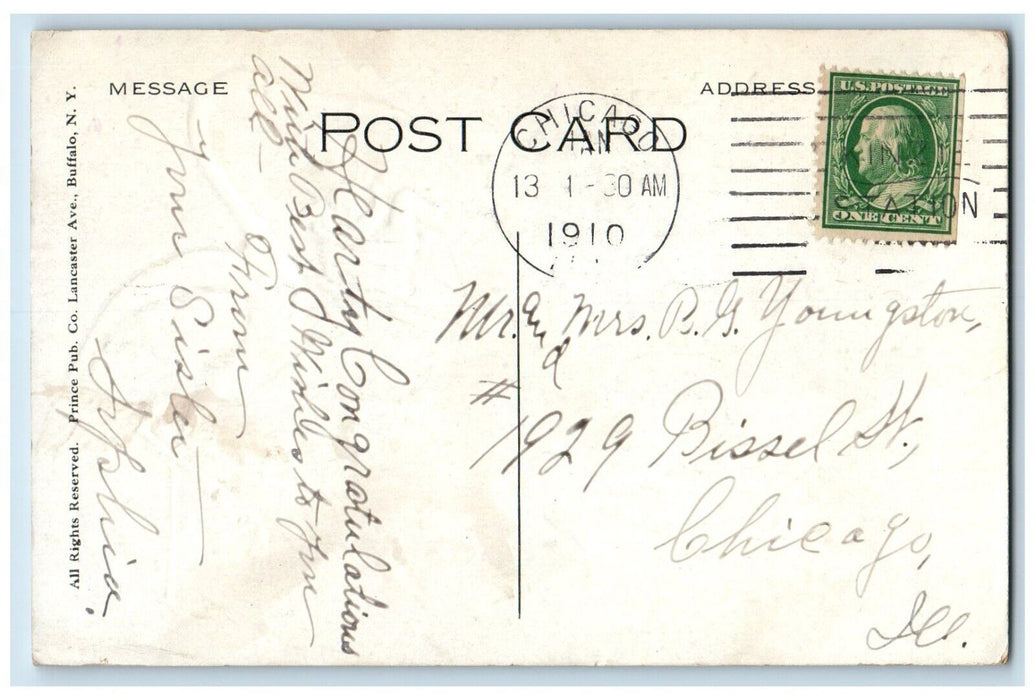 1910 Congratulations Stork Delivering Baby Chicago Illinois IL Embossed Postcard