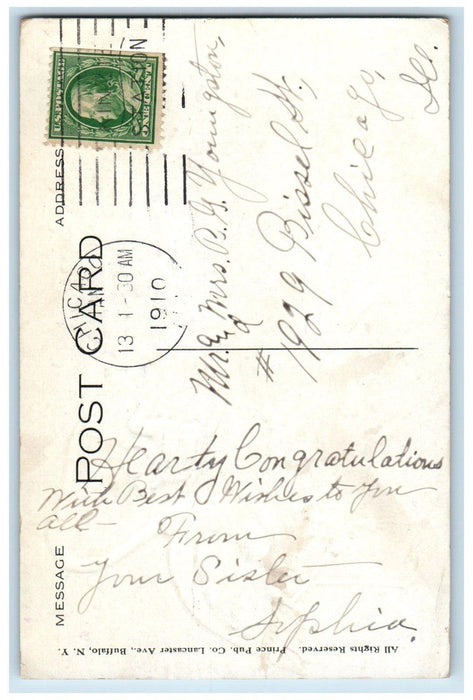 1910 Congratulations Stork Delivering Baby Chicago Illinois IL Embossed Postcard