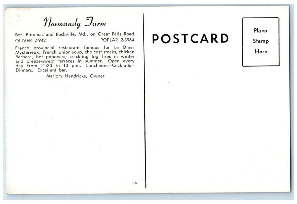 c1940 Normandy Farm Great Falls Road Oliver Potomac Rockville Maryland Postcard