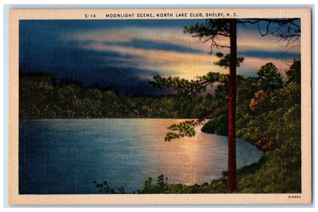 c1940 Moonlight Scene North Lake Club Night River Shelby North Carolina Postcard