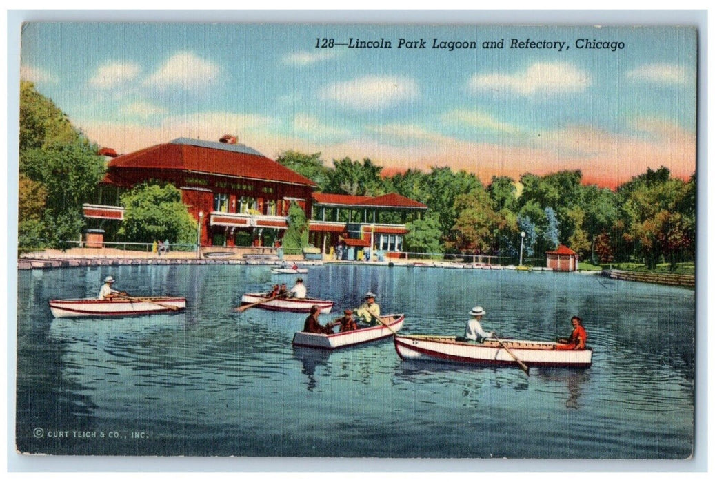 c1940 Lincoln Park Lagoon Refectory Canoe Boat Paddle Chicago Illinois Postcard