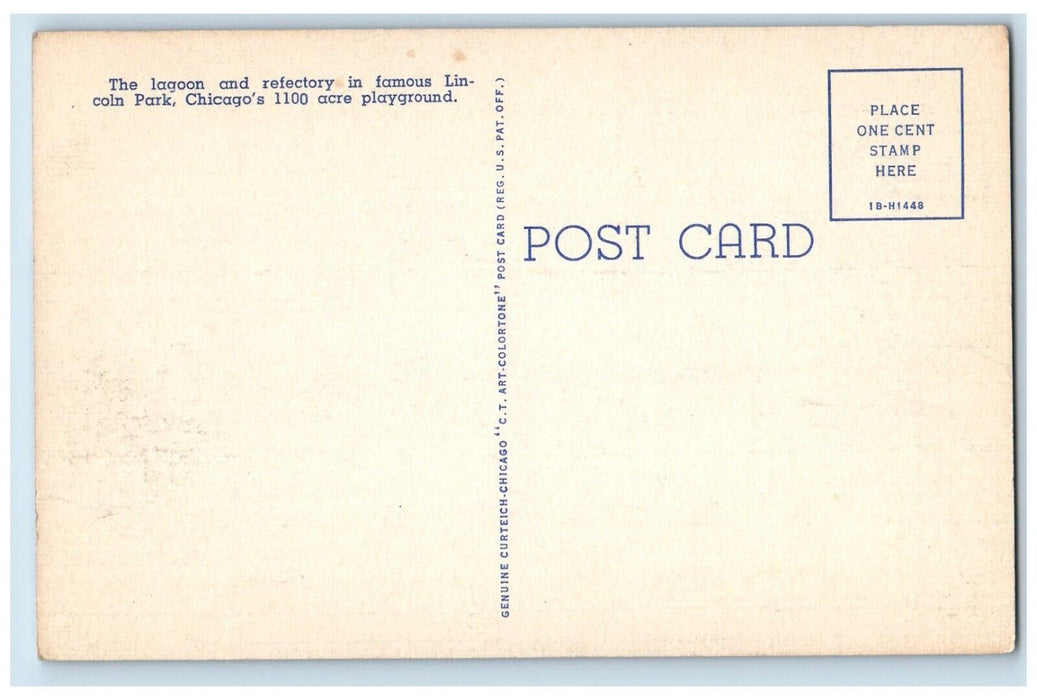 c1940 Lincoln Park Lagoon Refectory Canoe Boat Paddle Chicago Illinois Postcard
