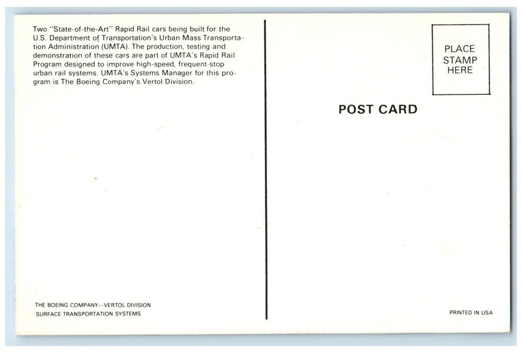 c1940 Two State-Of-The-Art Rapid Rail Cars Urban Mass Transportation Postcard