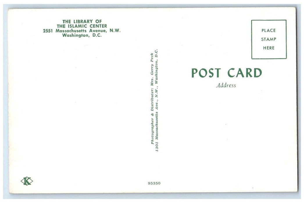 c1960 Library Islamic Center Massachusetts Avenue N.W. Washington D.C. Postcard