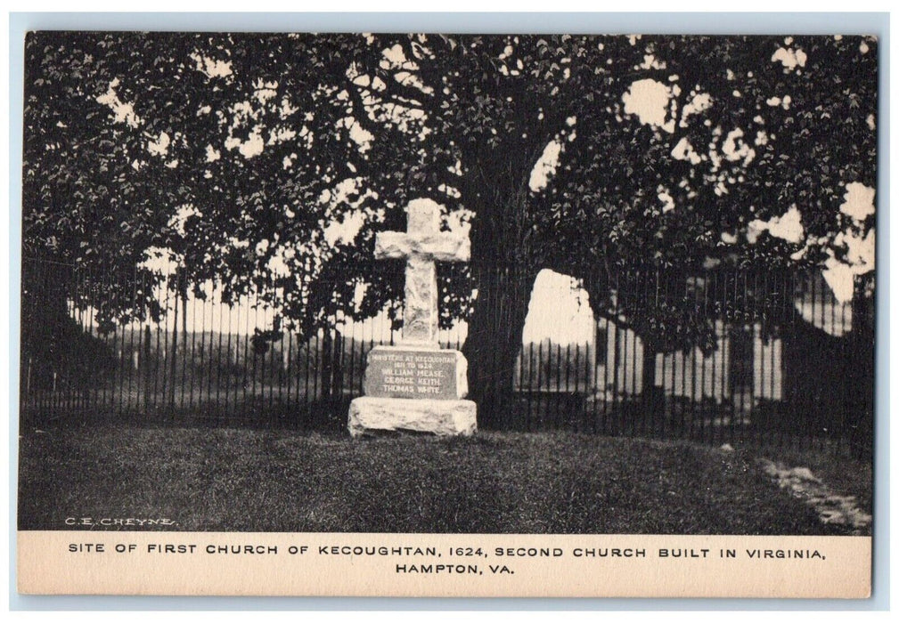 c1940 Site First Church Kecoughtan Second Church Grave Hampton Virginia Postcard