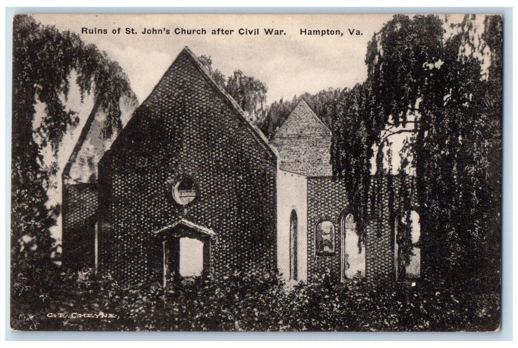 c1940 Ruins St. John's Church Civil War Exterior Field Hampton Virginia Postcard