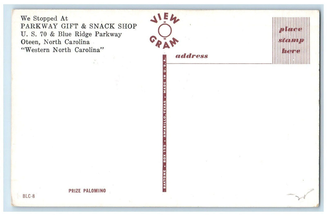 c1960 Parkway Gift Snack Shop Oteen North Carolina NC Antique View Gram Postcard