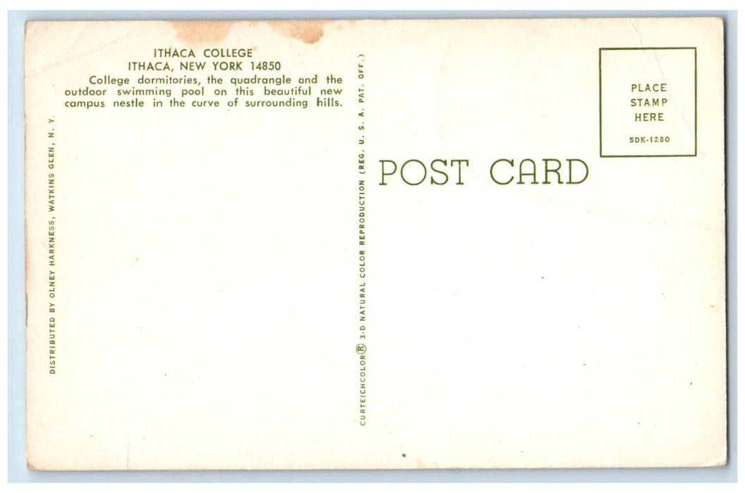 c1960 Ithaca College Exterior Building Swimming Pool Ithaca New York NY Postcard