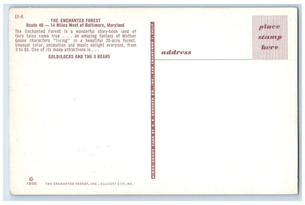 c1960 Enchanted Forest Goldilocks Exterior West Baltimore Maryland MD Postcard