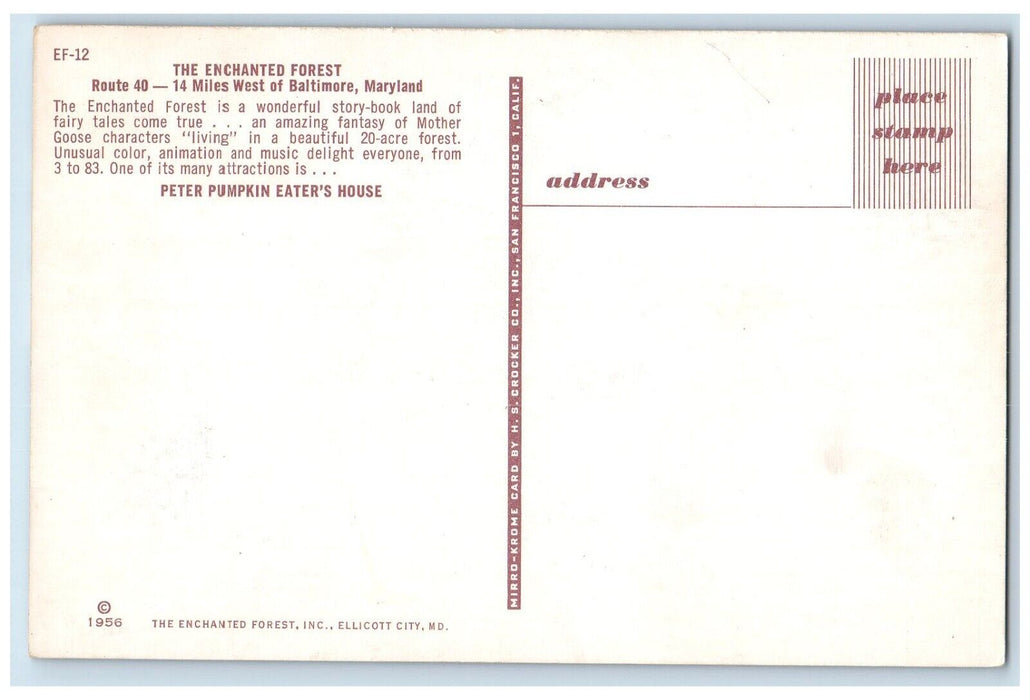c1960 Enchanted Forest Peter Pumpkin Eater West Baltimore Maryland MD  Postcard