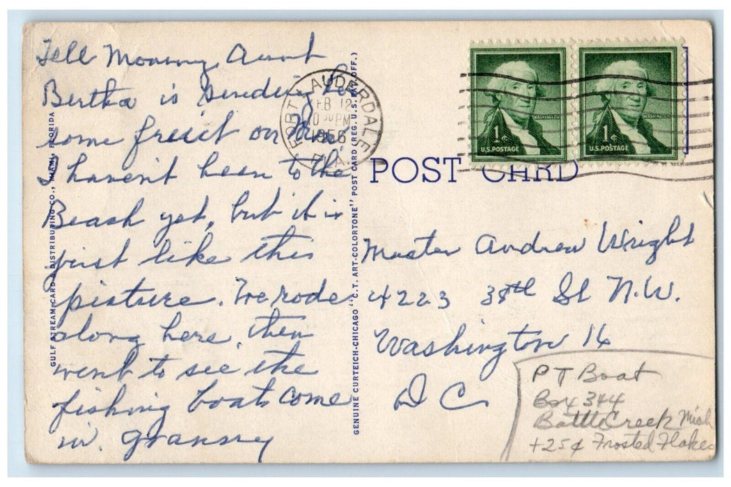 1956 Sun Sand Surf Tropical Fort Lauderdale Classic Cars Beach Florida Postcard