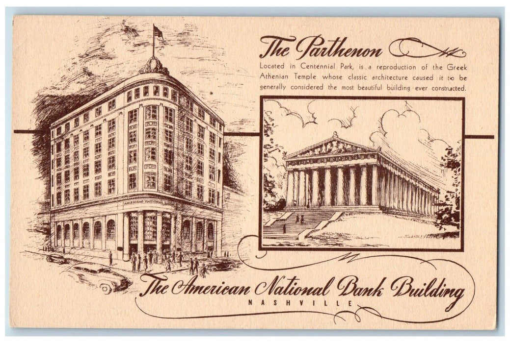 c1940 Parthenon American National Bank Building Nashville Tennessee TN Postcard