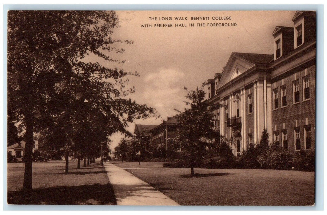 c1940 Long Walk Bennett College Pfeiffer Hall Foreground Greensboro NC  Postcard