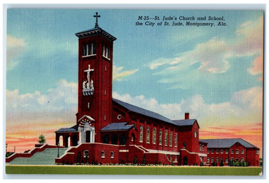 c1940 Exterior View St Jude Church School Montgomery Alabama AL Antique Postcard