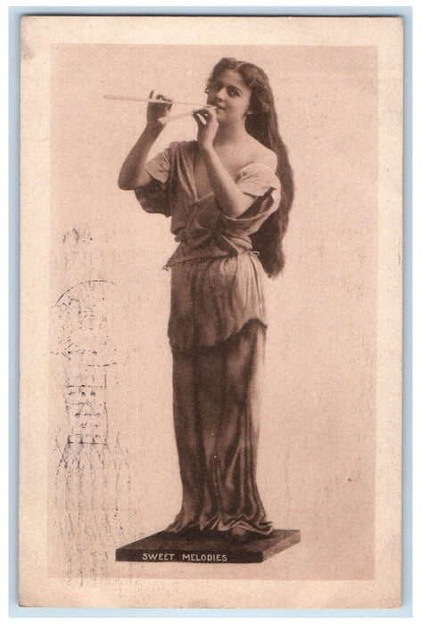 1910 Pretty Woman Curly Long Hair Sweet Melodies Warsaw Indiana IN Postcard