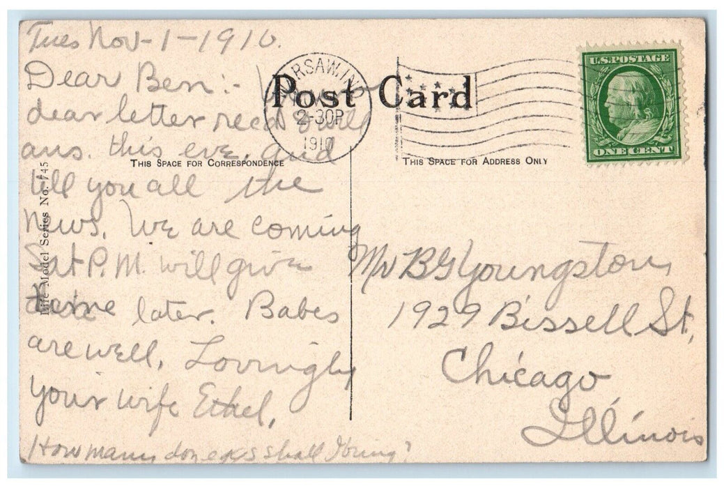 1910 Pretty Woman Curly Long Hair Sweet Melodies Warsaw Indiana IN Postcard