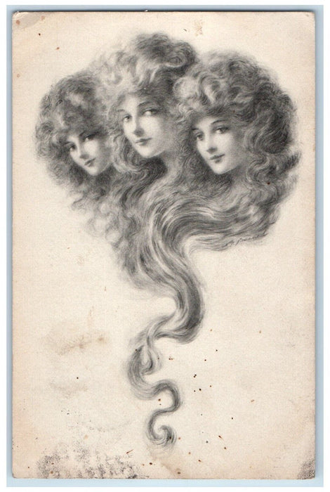 1910 Pretty Woman Curly Long Hair Fantasy Chicago Illinois RPO Antique Postcard