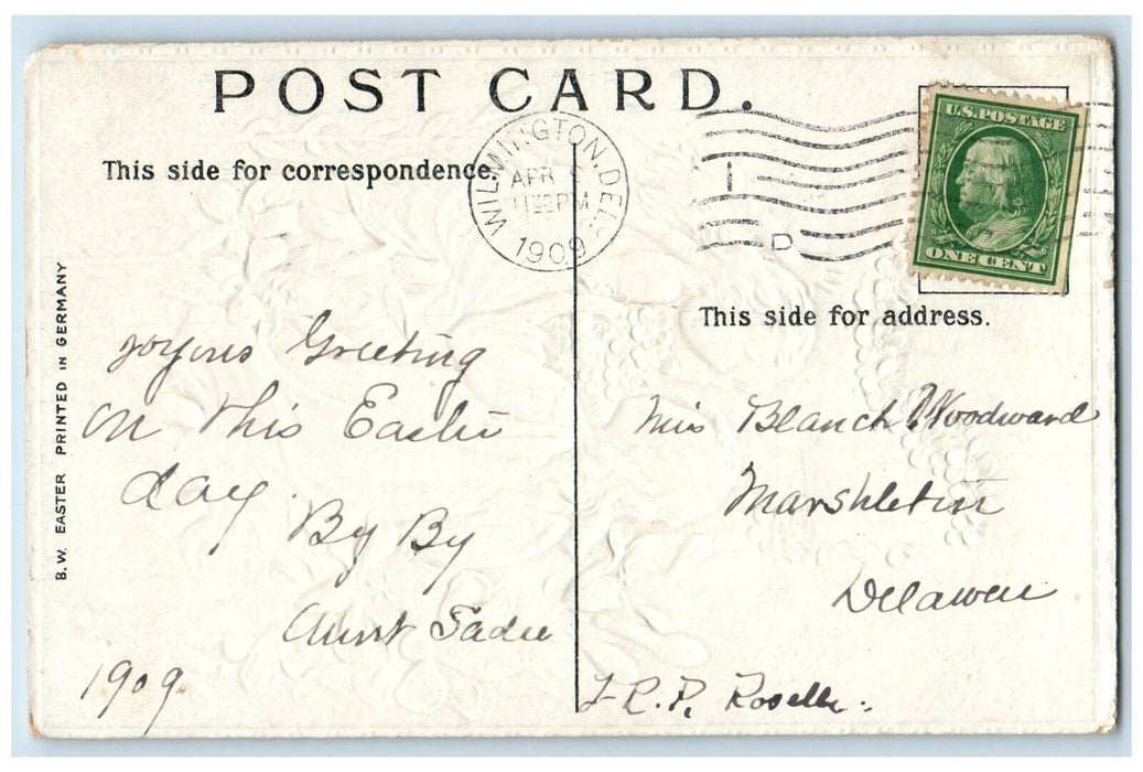 1909 Happy Easter Holy Cross Angel Pansies Lily Flowers Wilmington DE Postcard