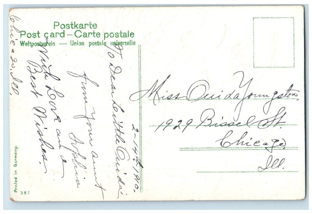 1910 Valentine Angels Caching Hearts Bow And Arrow Chicago Illinois IL Postcard