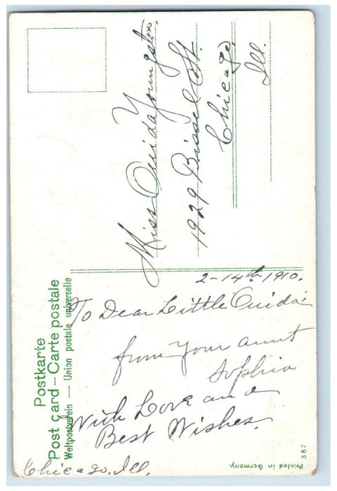 1910 Valentine Angels Caching Hearts Bow And Arrow Chicago Illinois IL Postcard