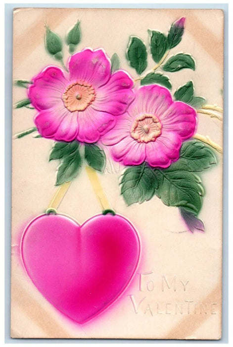 1911 Valentine Heart Flowers Airbrushed Embossed Chicago Illinois IL Postcard