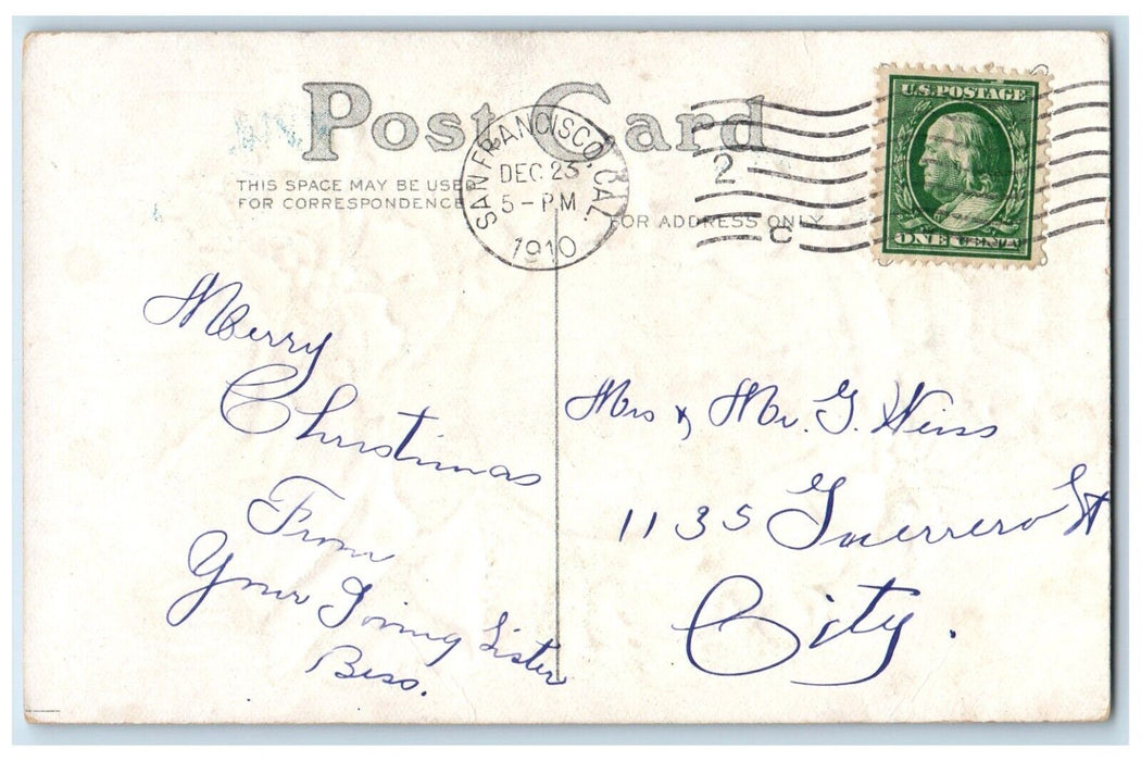 1910 Merry Christmas Pretty Little Girl Holly Berries San Francisco CA Postcard
