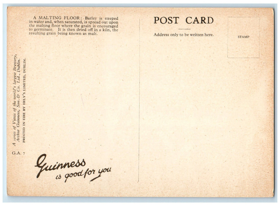 c1950's Guinness Malting Floor of St. James's Brewery Dublin Ireland Postcard