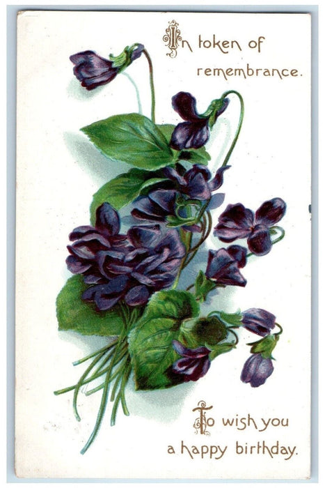1909 Happy Birthday Purple Flowers Embossed Tuck's Posted Antique Postcard
