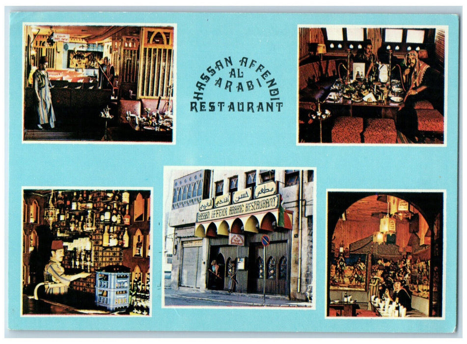 c1950's Hassan Affendi Al Arabi Restaurant Jerusalem Multiview Vintage Postcard