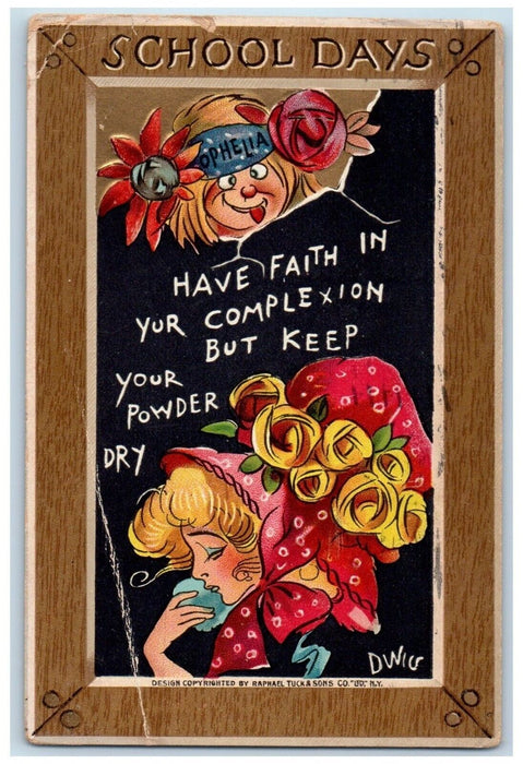 1910 School Days Woman Big Hat With Flowers Dwig Tuck's Seattle WA Postcard