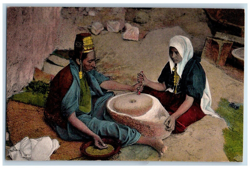 c1910's Jerusalem Women At The Mill Israel Unposted Antique Postcard