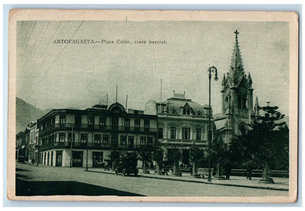 c1940's Plaza Colon Partial View Antofagasta Chile Vintage Unposted Postcard