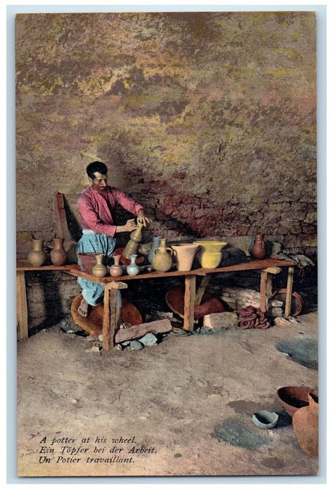 c1910's Man A Potter At His Wheel Jerusalem Israel Unposted Antique Postcard