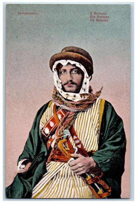 c1910's A Bedouin Man In Jerusalem Israel, Traditional Clothes Antique Postcard