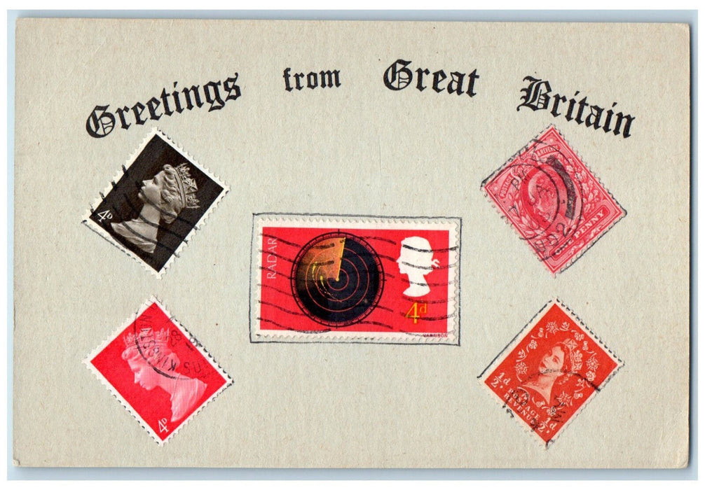 c1960's Stamps Greetings from Great Britain Unposted Vintage Postcard