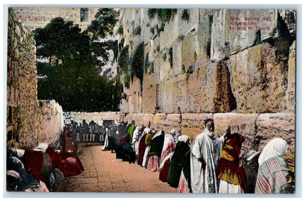 c1910's Jew's Waiting Wall Near Temple Area Jerusalem Israel Antique Postcard